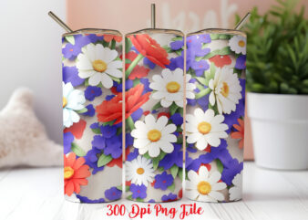 3D 4th of July Wildflowers pattern Tumbler Wrap design