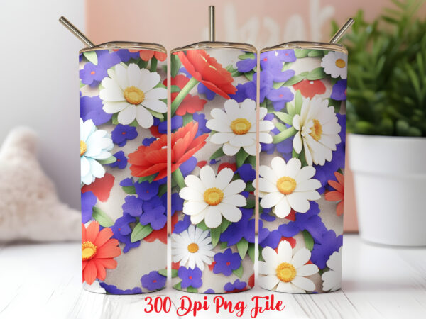 3d 4th of july wildflowers pattern tumbler wrap design