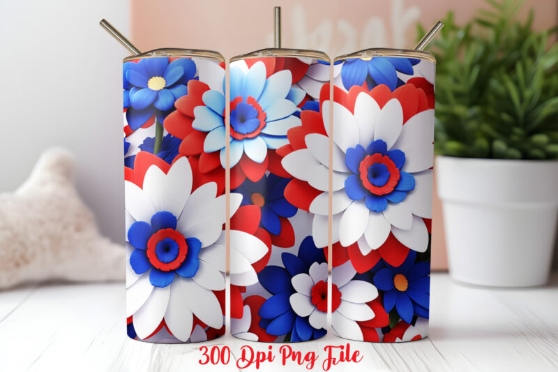 3D Patriotic Flowers Tumbler Wrap design