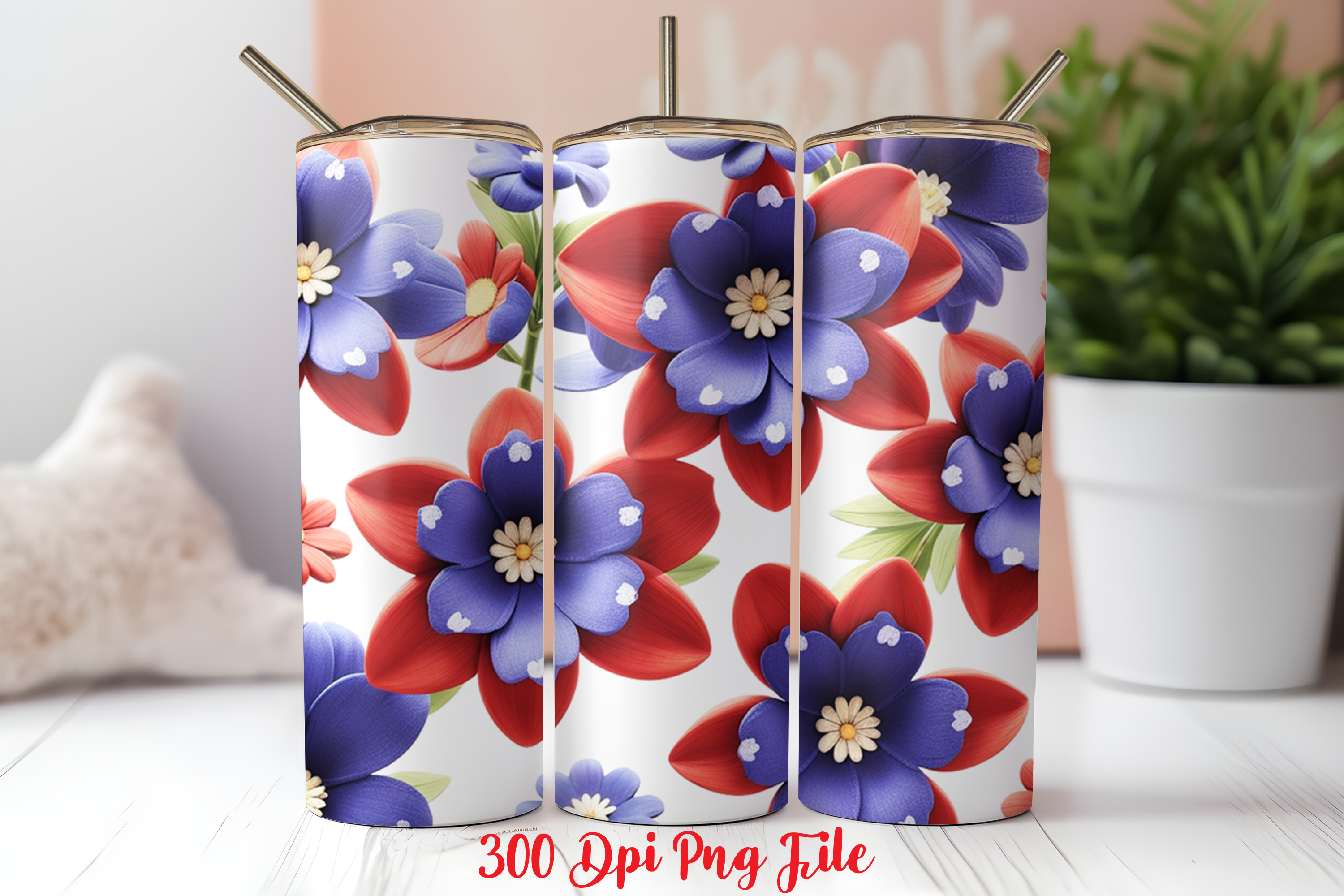 3D Patriotic Flowers Tumbler Wrap design - Buy t-shirt designs