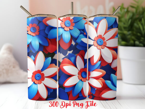 3d patriotic flowers tumbler wrap design