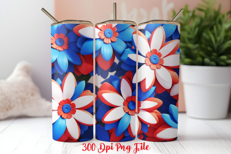 3D Patriotic Flowers Tumbler Wrap design