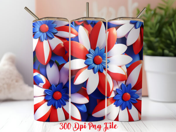 3d patriotic flowers tumbler wrap design