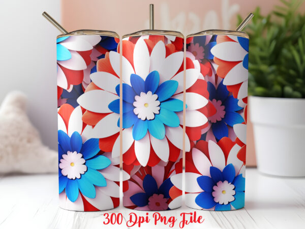 3d patriotic flowers tumbler wrap design