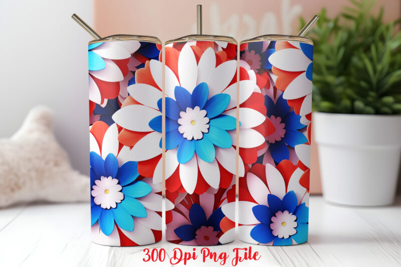 3D Patriotic Flowers Tumbler Wrap design