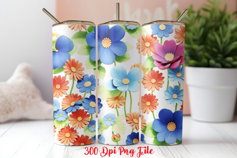 3D Patriotic Wildflowers pattern Tumbler Wrap design