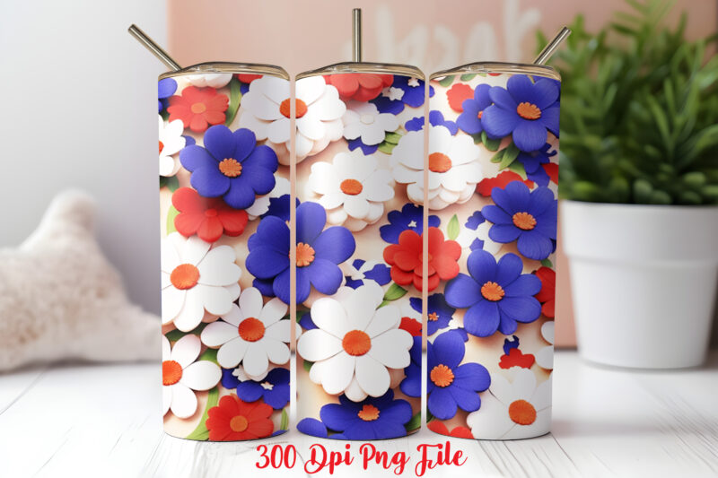 3D Patriotic Wildflowers pattern Tumbler Wrap design