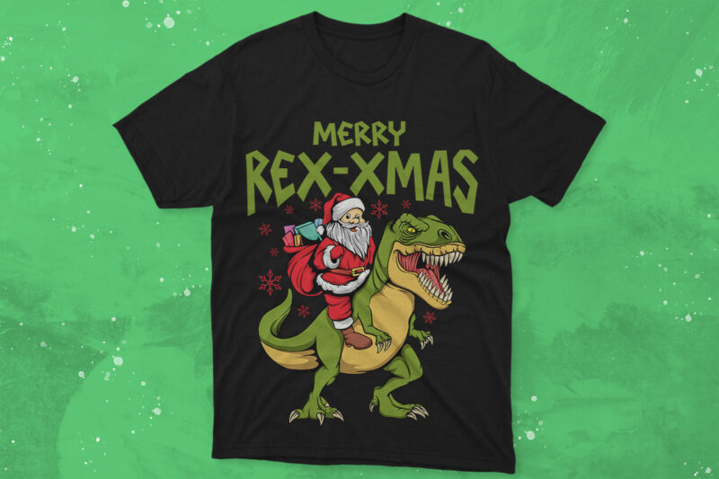 Christmas Dinosaur T-shirt Designs Vector Bundle