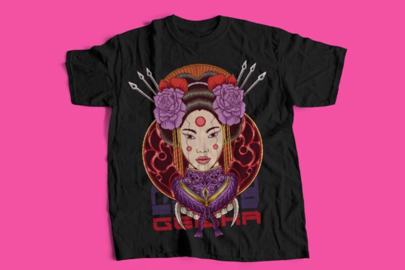 Japanese Geisha Streetwear Vector T-shirt Designs Bundle, Japan Culture T-shirt Design for Commercial Use, T-shirt Designs for POD