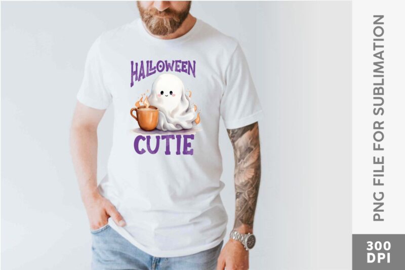 Cute Ghost with Coffee Halloween Designs Sublimation Bundle, Cute Halloween T-shirt Designs