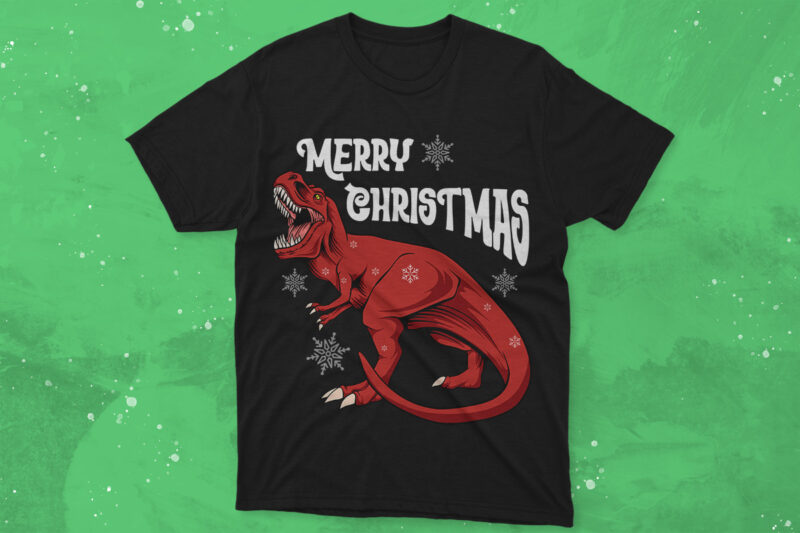 Christmas Dinosaur T-shirt Designs Vector Bundle