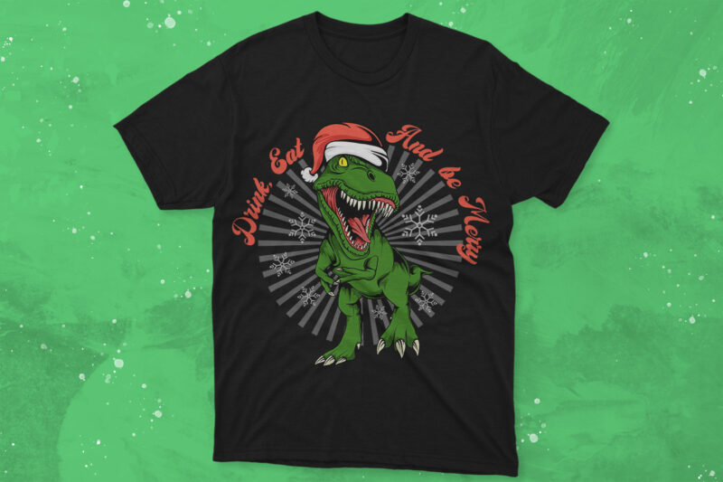 Christmas Dinosaur T-shirt Designs Vector Bundle