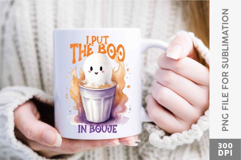 Cute Ghost with Coffee Halloween Designs Sublimation Bundle, Cute Halloween T-shirt Designs