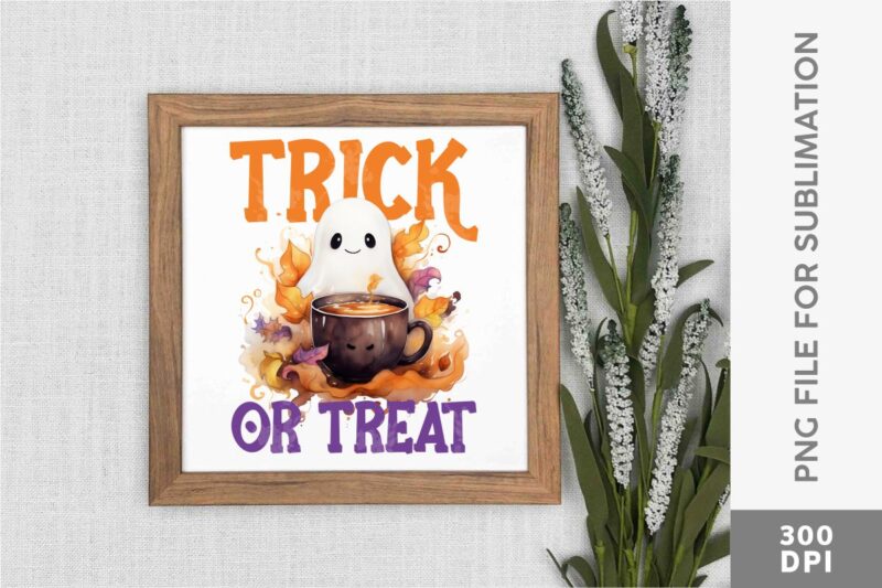 Cute Ghost with Coffee Halloween Designs Sublimation Bundle, Cute Halloween T-shirt Designs