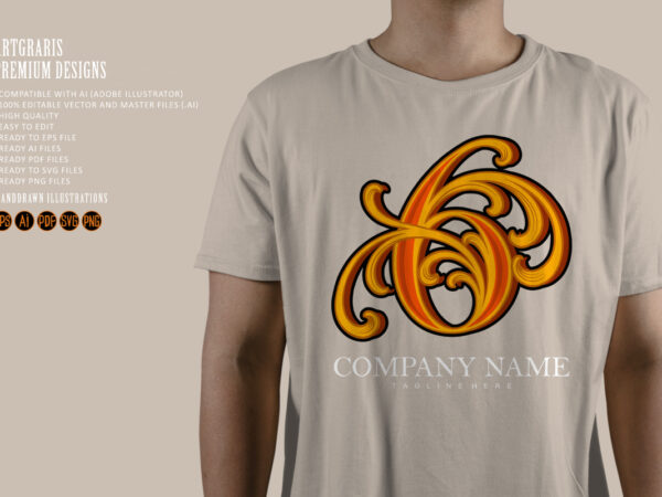 Beauty vintage elegant flourish gold number 6 monogram letter logo - Buy t- shirt designs