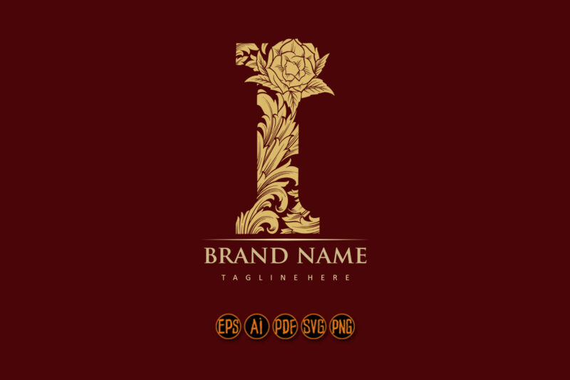 Golden elegance luxury engraved I monogram letter logo