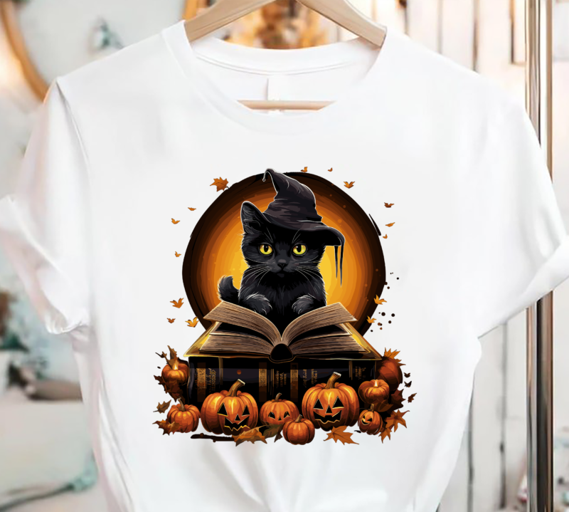 Black Cat Reading Books Pumpkin Autumn Teachers Halloween PC