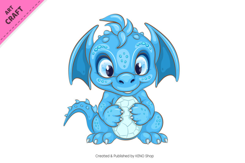 Blue cartoon Dragon. Fantasy clipart.