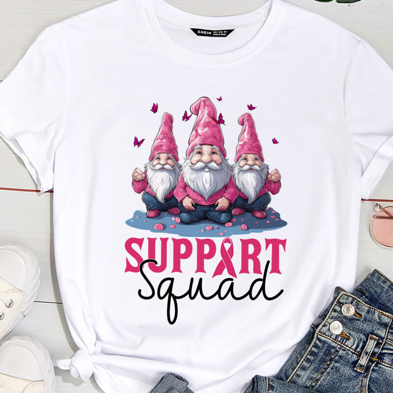 Breast Cancer Awareness Shirt For Women Gnomes Support Squad PC