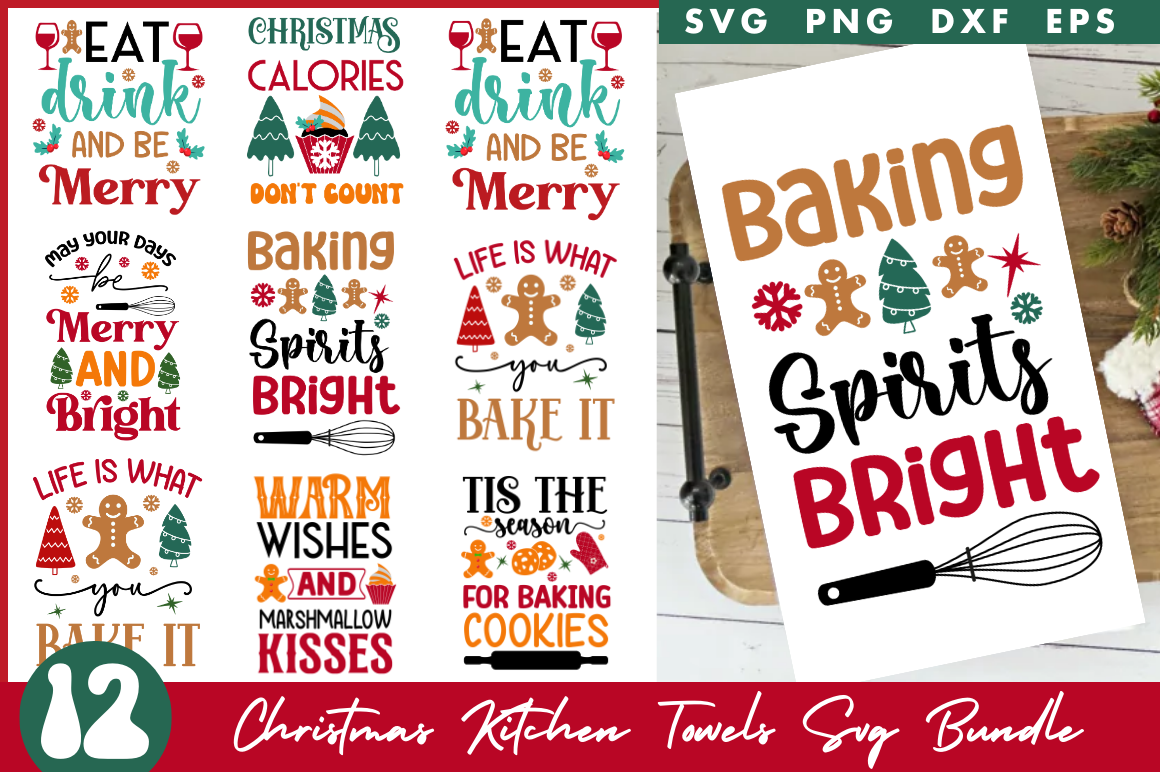 Christmas Kitchen Towels Svg Bundle, Christmas Baking SVG, Apron Baking  Quotes Svg, Holiday Tea Towel Bundle, Svg Files for Cricut (Instant  Download) 