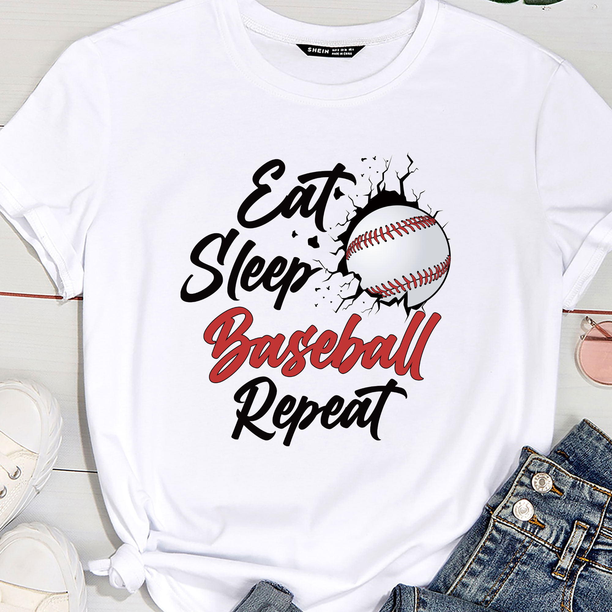 Eat Sleep Baseball Repeat Baseball Player Funny Baseball T-Shirt