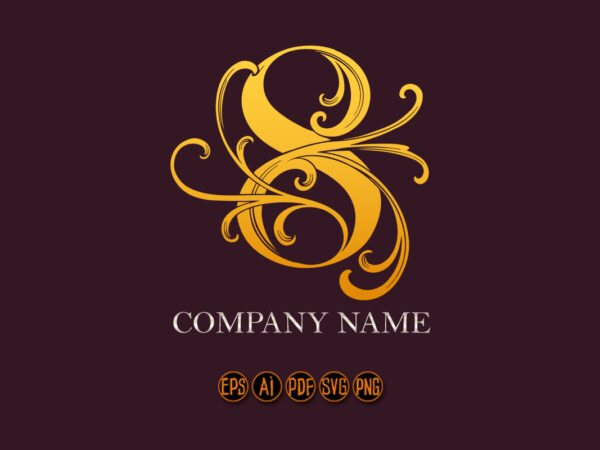 Elegance classic gold floral number 8 monogram logo vector clipart