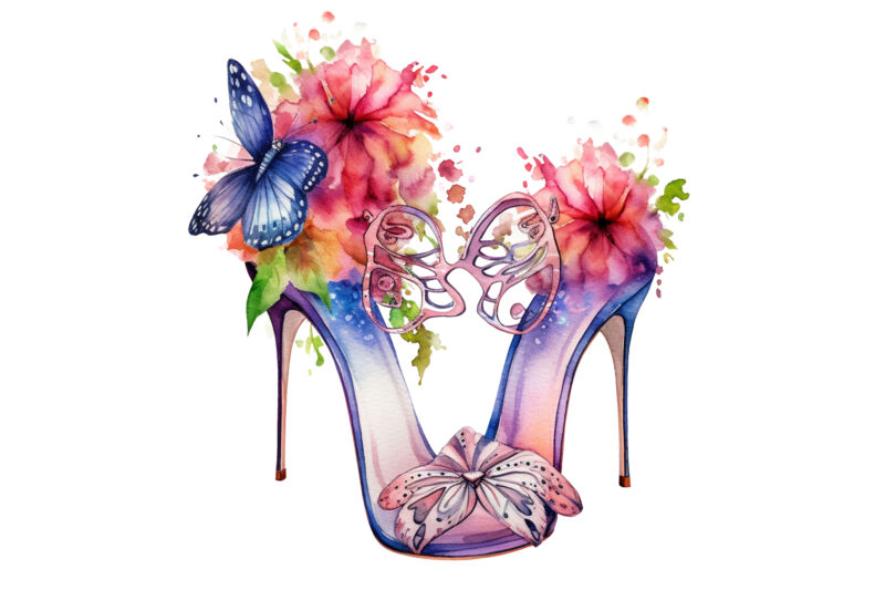 Fairy Shoes Flower Watercolor Clipart