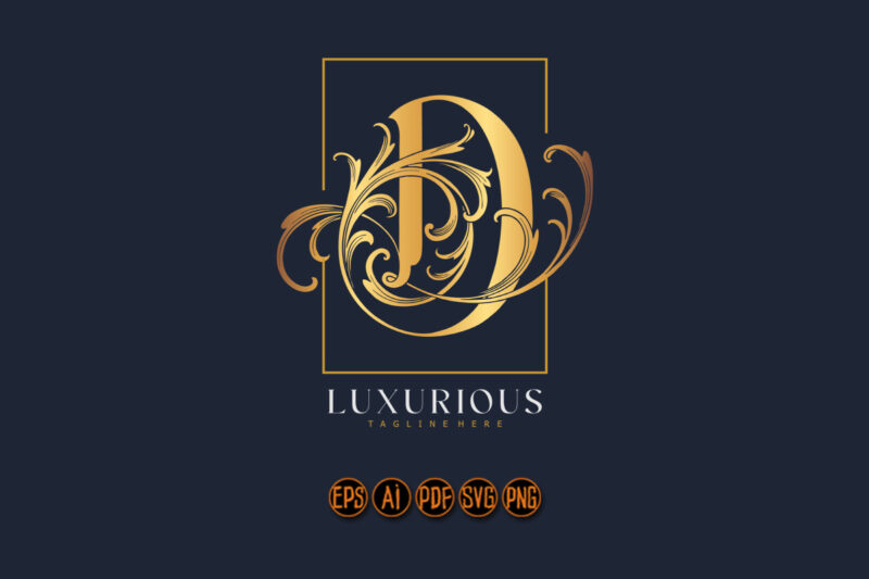 Floral gold D lettering emblem monogram logo