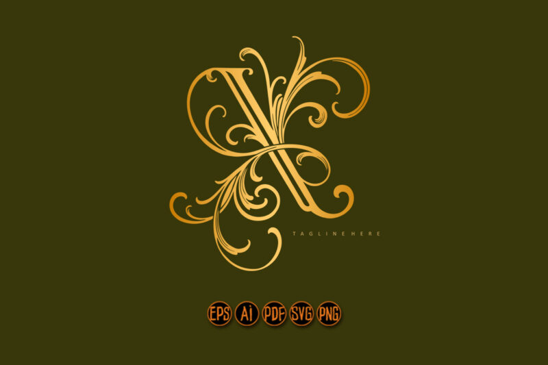 Flourish gold floral X lettering monogram logo