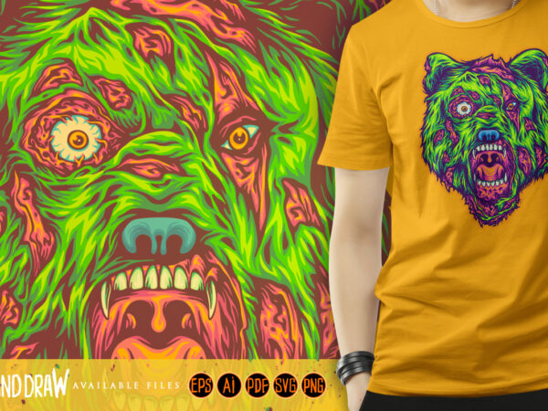 Fright night scary head bear monster zombie t shirt graphic design