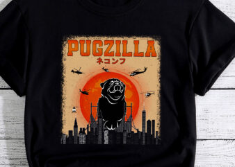 Funny Pug Tshirt, Pugzilla Tshirt, Funny Dog Pug PC