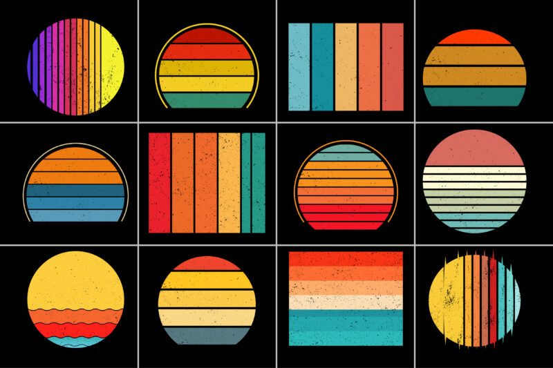 Sunset Retro Grunge Background Bundle for T-Shirt Design