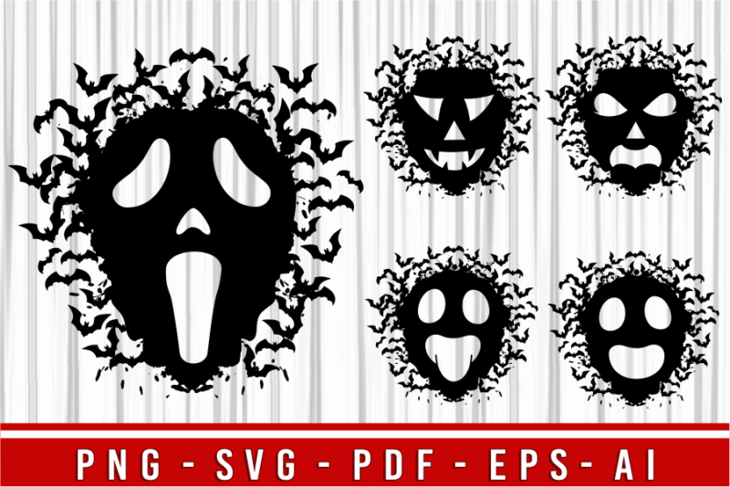 Halloween T shirt Design Vector Bundle, Spooky Face in The Cloud