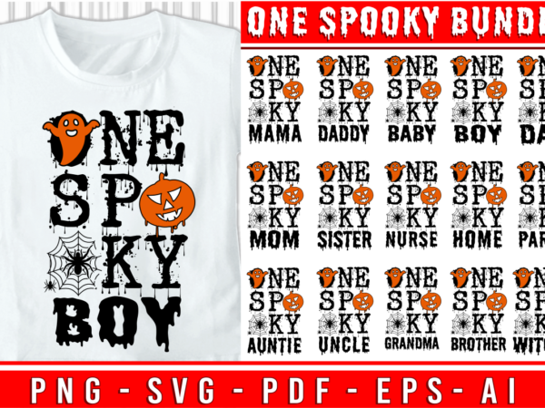 Halloween family t shirt design vector bundle, one spooky family svg bundle