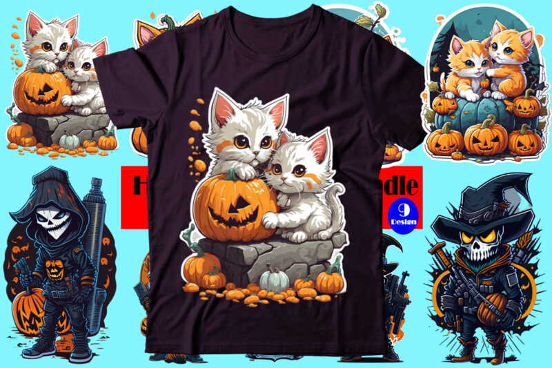 Halloween T-Shirt Design Graphic illustration Bundle-Trendy Pod Best T-Shirt Design illustration Bundle