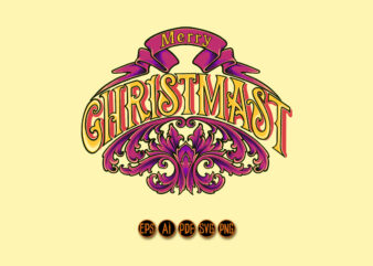 Jolly lettering merry christmas badge with engraved vector clipart