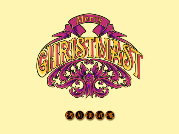 Jolly lettering merry christmas badge with engraved vector clipart