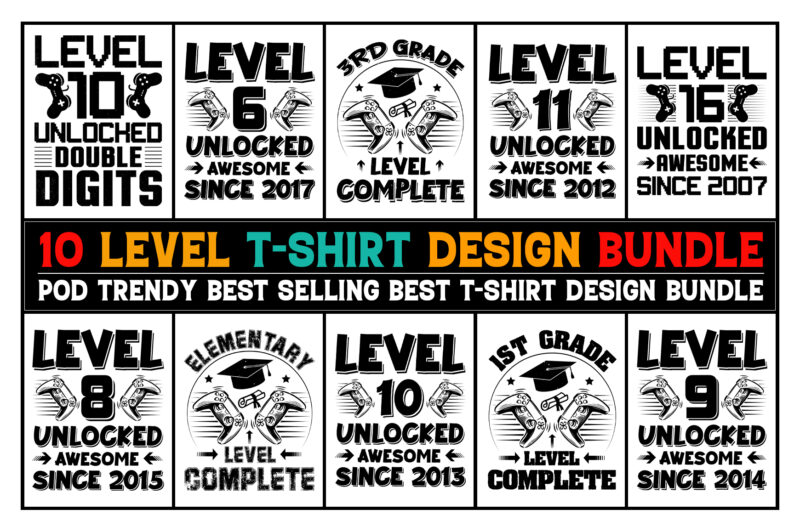 Level T-Shirt Design Bundle