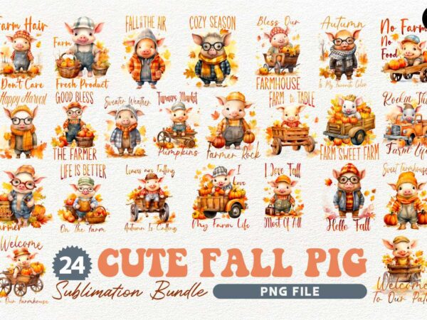 Cute fall pig sublimation designs, pumpkins farm png bundle