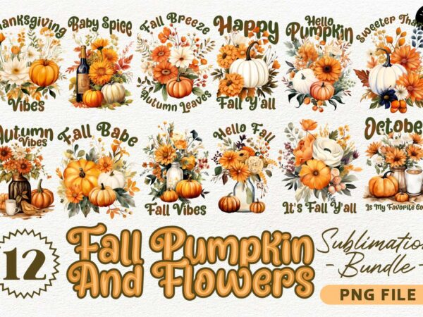 Fall pumpkin flowers floral sublimation designs png bundle