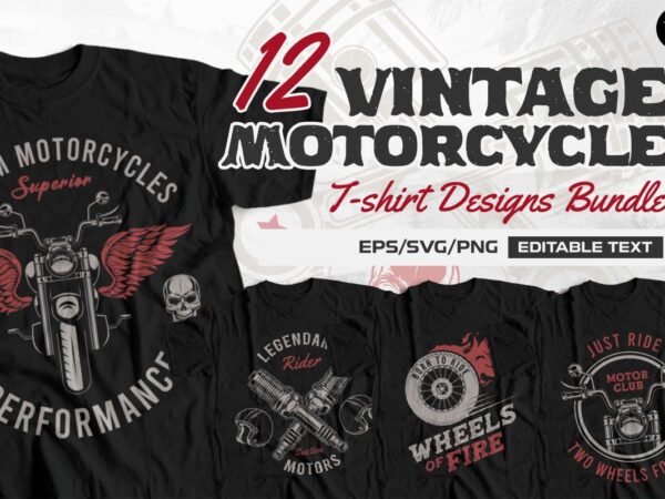 Vintage motorcycle vector graphic t-shirt designs bundle