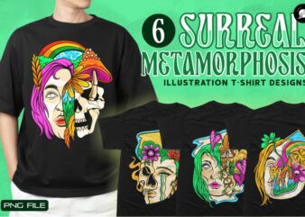 Surreal Metamorphosis Illustration PNG T-shirt Designs, Nature Earth Day T-shirt Designs Bundle, Botanical t shirt design
