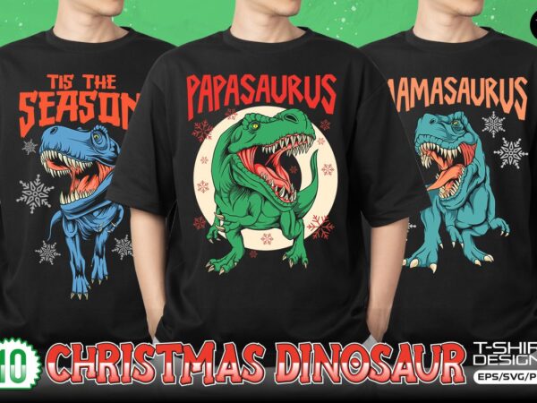 Christmas dinosaur t-shirt designs vector bundle