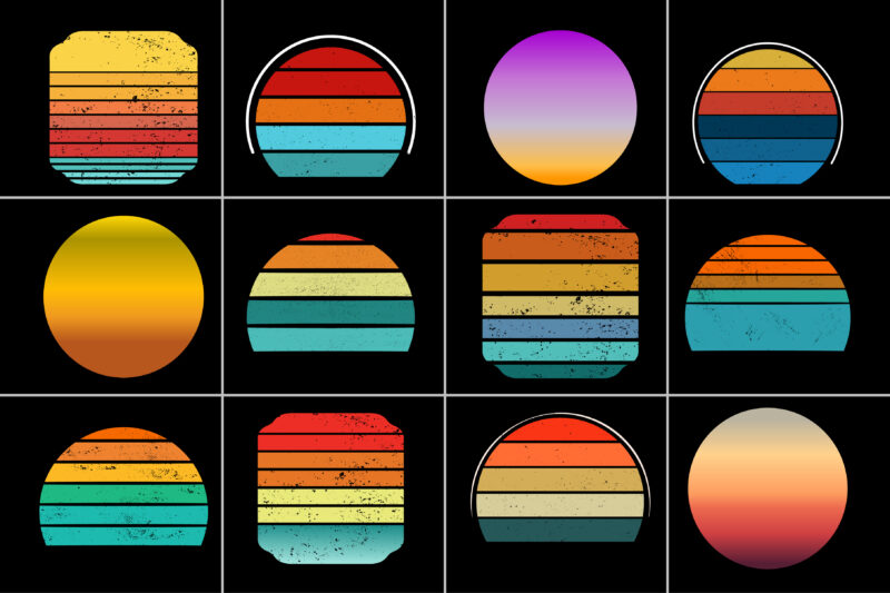 Sunset Retro Grunge Background Bundle for T-Shirt Design