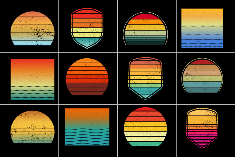 Sunset Retro Grunge Background Bundle for T-Shirt Design