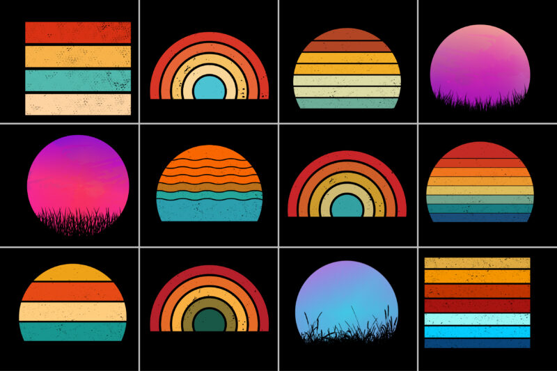 Sunset Retro Grunge Background Bundle for T-Shirt Design