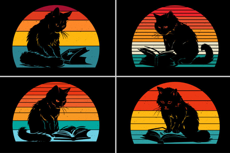 Cat Dog Retro Vintage Sunset T-Shirt Graphic