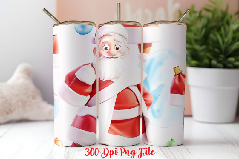 Santa Claus Pattern Tumbler Sublimation Wrap Designs PNG