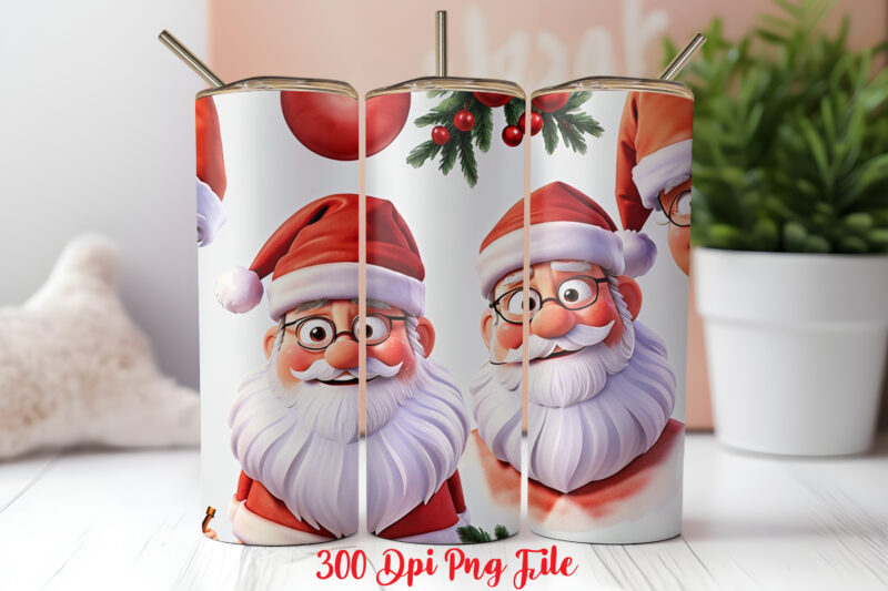 Santa Claus Pattern Tumbler Sublimation Wrap Designs PNG