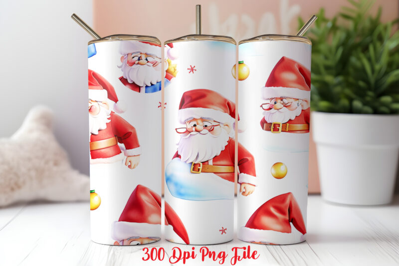 Santa Pattern Tumbler Sublimation Wrap Designs PNG